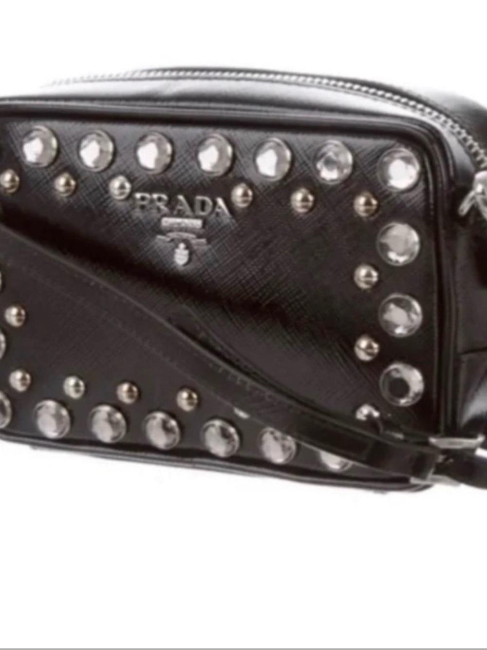 Prada Black Saffiano Lux Crystal mini crossbody Full Inclusion